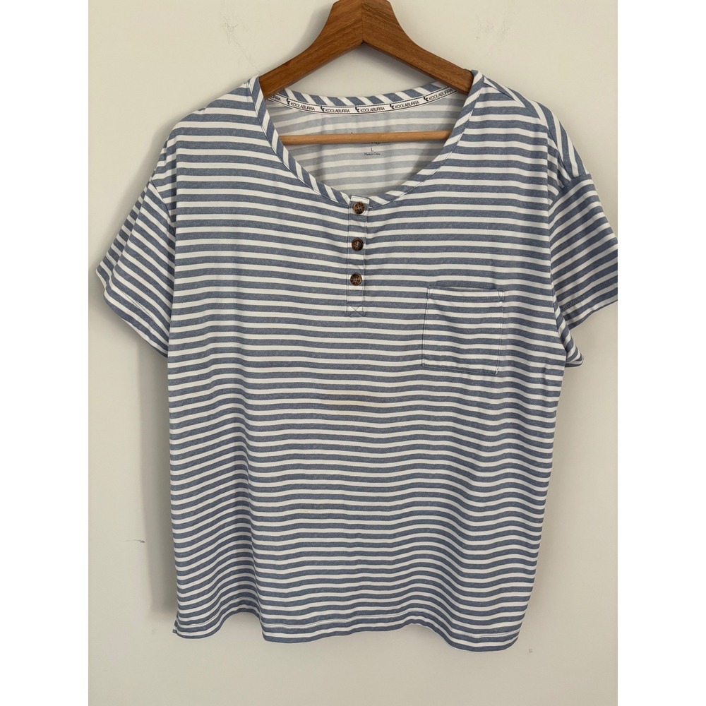 Koolaburra by UGG Womens Blue White Striped Short Sleeve Henley Top Large